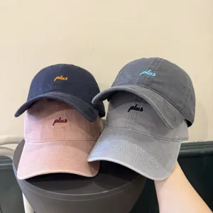 Casquette de Baseball en Coton Lavé Avec Lettres Brodées pour Hommes Femmes Décontracté Simple Réglable Protection Solaire Large Bord Chapeau de Sport de Plein Air