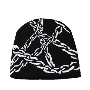 Gothic Totem Jacquard Strickmütze Individuelle Streetwear Warme Acryl Winter Skull Cap Outdoor Mode Kopfbedeckung Für Herren Damen