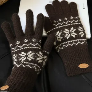 Gants en Tricot à Flocons de Neige Fair Isle pour Femmes Hiver Chauds Écran Tactile Moufles en Laine pour Temps Froid Accessoires de Mode Extérieurs