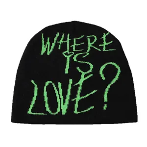 Winter Jacquard Letter Knit Beanie Hat For Men Women Korean Fashion Warm Beanie Slouchy Skull Cap Streetwear Graffiti Pattern Acrylic Hat