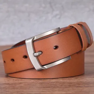 Ceinture pour Hommes en Cuir de Vachette de Première Couche Vintage Tanné au Végétal Effet Usé Style Business Décontracté