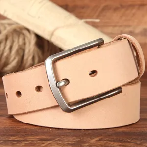 Ceinture pour Homme en Cuir Véritable Vachette de Première Couche Boucle à Ardillon Vintage Business Casual Mode Jean Pantalon