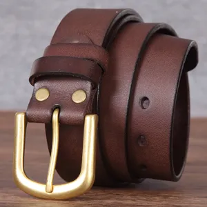 Ceinture Homme en Cuir Véritable Vintage Première Couche de Cuir de Vachette Boucle Ardillon en Alliage Pour Jeans Cadeau Père Mode