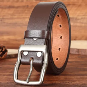 Ceinture pour Homme en Cuir de Vachette Première Couche Vintage Décontracté Boucle en Alliage Ceinture pour Jean Mode Bracelet en Cuir Véritable Fait Main