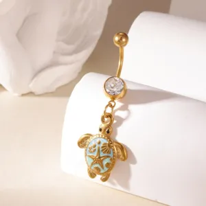Piercing all'Ombelico in Acciaio Inossidabile con Tartaruga Marina per Donna Smalto Stella Marina Conchiglia Strass Gioielli Placcati in Oro