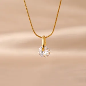 Collana Minimalista in Acciaio Inossidabile Oro Zirconia Regolabile a Serpente per Donna Moda Personalizzata Pendente Tondo Geometrico Gioielli