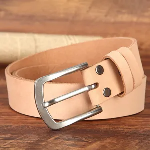 Ceinture Homme en Cuir Véritable de Vachette Première Couche Rétro Mode Décontractée Boucle à Ardillon Ceinture Polyvalente pour Jeans Homme