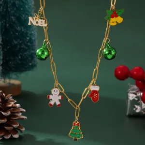 Collana con Ciondolo in Smalto di Natale in Acciaio Inossidabile per Donna Placcata in Oro Omino di Pan di Zenzero Albero