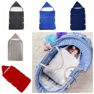 Newborn Baby Knitted Sleeping Bag Fleece Lined Warm Swaddle Blanket Cable Knit Sleep Sack With Buttons For Stroller Infant Toddler