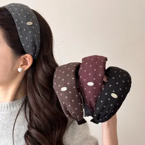 Diadema Ancha Vintage con Lunares para Mujer Banda para el Cabello High Top Retro de Poliéster Algodón Accesorios para el Pelo