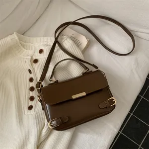 Sac à Main de Luxe en Cuir PU pour Femmes Mode Couleur Unie Sac en Bandoulière Minimaliste Surpiqûres Sac Carré