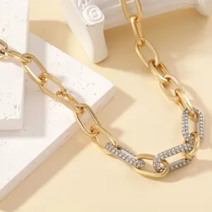 Stainless Steel Rhinestone Paperclip Chain Necklace Gold And Silver Plated Vintage Chic Women Jewelry Choker