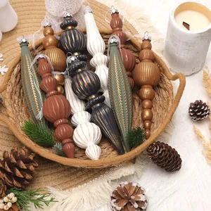 10Pcs Vintage Christmas Finial Ornaments Set Multicolor PVC Textured Tree Decoration For Holiday Home Party DIY Hanging Baubles