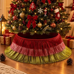 Kerstboomkraag Meerlaagse Kwastje Boomrok Rood Roze Goud Gradiënt Kwastje Decoratie Voor Kerstboom Basis Huis Decoratie
