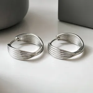 S925 Sterlingsilber Creolen Für Damen Minimalistische Strukturierte Linie Geometrische Ohrenschnalle Platin Gold Schmuck