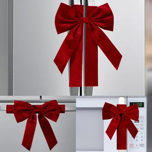 Burgundy Velvet Bow Refrigerator Handle Covers Christmas Kitchen Appliance Fridge Oven Dishwasher Decoration Holiday Decor