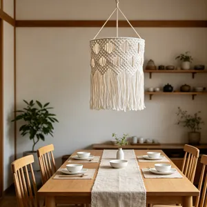 Abat-jour Macramé Bohème Corde en Coton Tissée à la Main Gland Couverture de Lampe Suspendue pour Décoration de Chambre Salon Restaurant