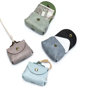 Rétro Cuir de Vache à la Cire de Brume Mini Sac d'Écouteurs Porte-monnaie Portable pour Femmes Sac de Rangement Suspendu au Cou Charme de Sac en Cuir
