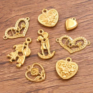304 Stainless Steel Valentine's Day Heart Love Boy Girl Pendants Gold Silver Plated Rhinestone Charms For DIY Jewelry Making Accessories
