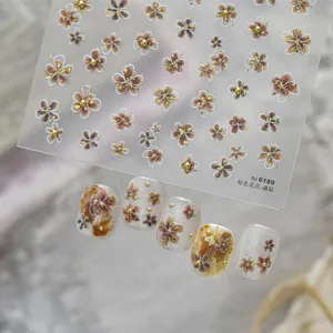 Pegatina para Uñas de Flor Marrón Maillard Rétro Decoración de Strass Detalles de Pan de Oro Elegante Decoración de Manicura para Mujer