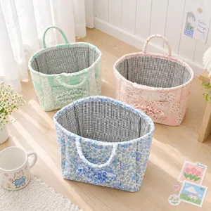 Panier à Linge en Tissu Floral Pastoral Bac de Rangement Pliable en Polyester pour Vêtements Sous-vêtements Jouets Maison