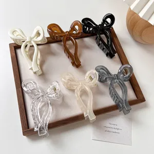 Acrylic Bow Hair Claw Clip Sweet Jelly Color Shark Clip Non-Slip Elegant Hair Styling Accessories For Women Daily Wear