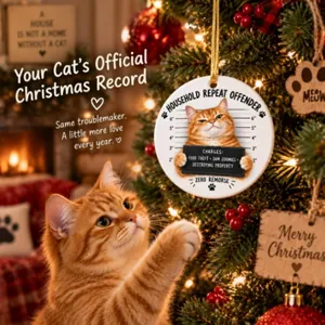 Funny Cat Mugshot Christmas Tree Ornament Double Sided Acrylic Hanging Pet Decoration Household Repeat Offender Cat Lover Gift
