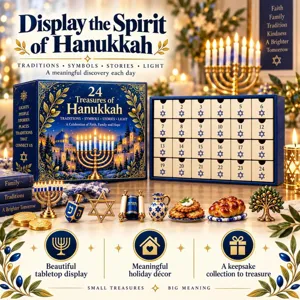 Scatola Calendario dell'Avvento di Hanukkah 24 Giorni Con Mini Menorah Dreidel Decorazioni Stella di David Conto alla Rovescia
