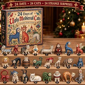 Calendario de Adviento Gatos Medievales Caja Ciega Acrílico Figuras de Gatos Adornos Colgantes Árbol de Navidad Decoración Regalo