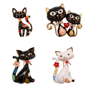 Creative Cartoon Cute Cat Brooch Alloy Enamel Rhinestone Animal Lapel Pin Badge Fashion Jewelry Accessories For Women Men