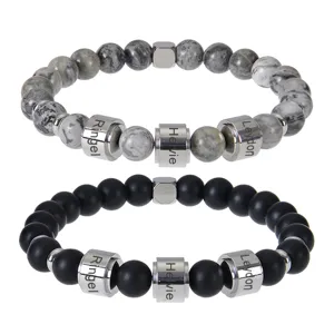 Heren Natuursteen Roestvrij Staal Naam Kralenarmband Matte Steen Tijagoog Mode Sieraden