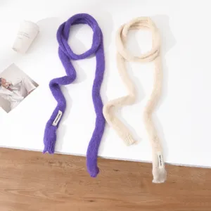 Écharpe Longue en Tricot Étroite Chic pour Femmes Hiver Couleur Unie Mélange de Laine Cache-cou Mince Chaud Simple Minimaliste Écharpe Douce