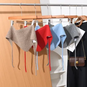 Écharpe Triangulaire en Mélange de Laine Tricotée Style Coréen pour Femmes Couleur Unie Petit Châle Foulard à Nouer Chaud Hiver Accessoires Mode