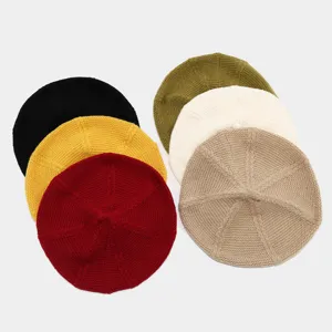 Eltern-Kind Einfarbig Gerippte Strick Baskenmütze Koreanischer Stil Retro Winter Warm Beanie Maler Mütze Für Damen Kinder