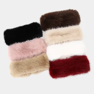 Dames Vintage Nepvossenbont Brede Hoofdband Winter Warme Oorwarmer Nepbont Hoofddeksel Effen Kleur Pluche Haarband Voor Buiten