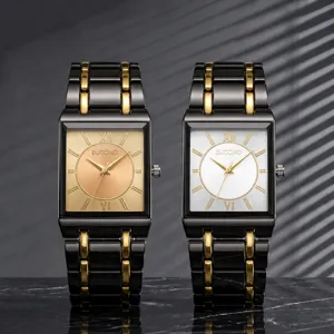 Classic Men Quartz Watch Business Square Dial Alloy Case Metal Strap Casual Fashion Office Wristwatch
