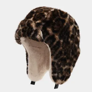 Gorro de Trampero Vintage con Estampado de Leopardo para Mujer Hombre Gorro de Invierno de Piel Sintética Cálido para Ciclismo