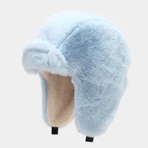 Chapka d'Hiver Chaude Avec Cache-oreilles en Fausse Fourrure de Lapin Coupe-vent Épais Bonnet d'Aviateur Extérieur Pour Hommes Et Femmes