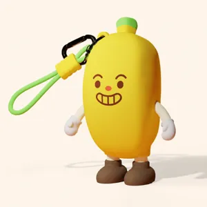 Cute Cartoon Banana Shape Silicone Coin Purse Mini Earphone Storage Bag Creative 3D Fruit Keychain Pendant Wallet For Women Kids