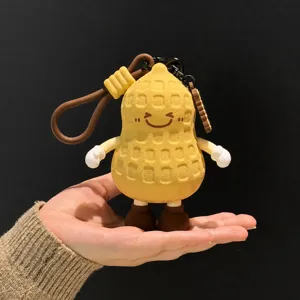 Porte-monnaie en Silicone Cacahuète de Dessin Animé Étui de Rangement pour Écouteurs Mini Pochette Avec Crochet Métallique Pendentif de Sac Cacahuète