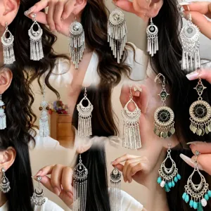 Retro Ethnic Style Crystal Tassel Earrings Alloy Rhinestone Drop Earrings For Women Fashion Jewelry