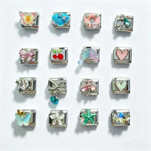 Link di Charm Modulari Italiani in Acciaio Inossidabile DIY Stile Ins Europeo Cuore Farfalla Strass Accessori per Gioielli