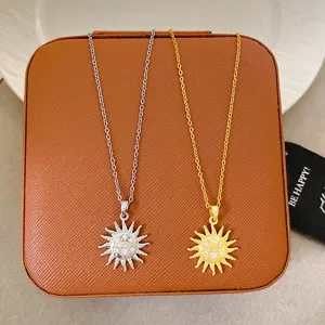 Luxury Gold Plated Copper Sun Flower Pendant Necklace For Women Micro Inlaid Zirconia Fashion Jewelry Versatile Personalized Gift