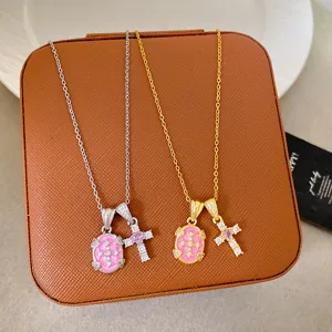 Copper Gold Plated Cross Pendant Necklace Personalized Luxury Micro Set Zirconia Fashion Jewelry For Women Banquet Daily Gift