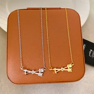 Fashion Copper Cupid's Arrow Pendant Necklace Micro Pave Rhinestone Gold Silver Plated Cross Arrow Choker Jewelry For Women Daily Light Luxury Gift