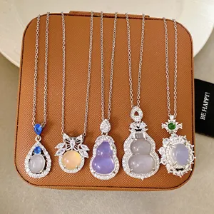 Vintage Copper Rhinestone Gourd Pendant Necklace Titanium Steel Gold Plated Palace Style Clavicle Chain Jewelry For Women