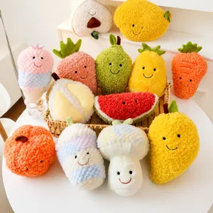 Cute Fruit Plush Toy Stuffed Mango Strawberry Watermelon Pineapple Soft Pillow Doll With Embroidered Expressions Kids Gift