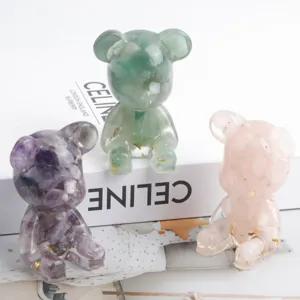 Natural Crystal Gravel Epoxy Resin Sitting Bear Home Desktop Decoration Craft
