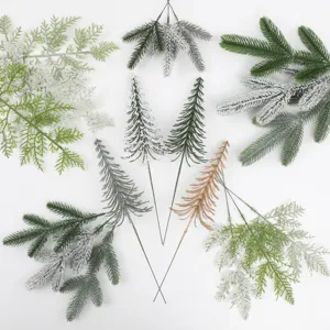 Artificial Pine Needle Branches Plastic Greenery Fake Pine Stems For Christmas Wreath DIY Home Party Holiday Decoration