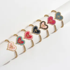 Bracciale Intrecciato a Mano con Perline Miyuki Cuore e Croce Bracciale Regolabile in Acciaio Inossidabile con Nappina Donna Gioielli